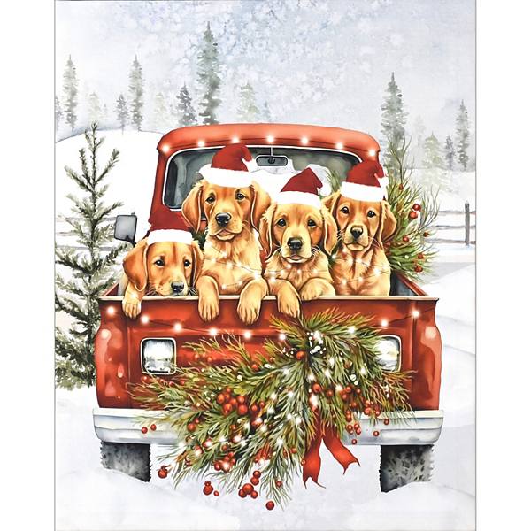 Christmas Puppies In Pickup Truck LED Holiday Canvas Wall Art Unbranded