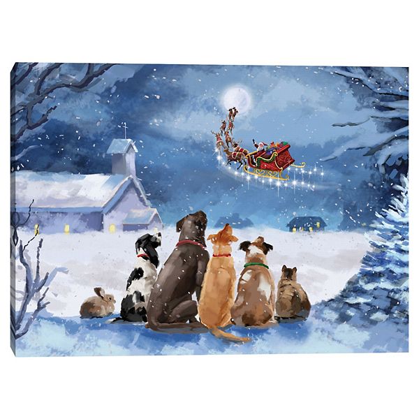 Pets Watching Santa Stretched Canvas Christmas Wall Art Unbranded