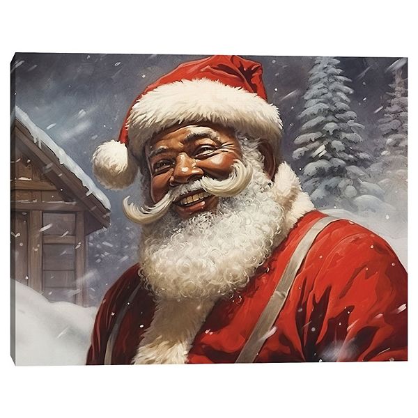 Jolly Santa Snowy Christmas Scene Wall Art Unbranded