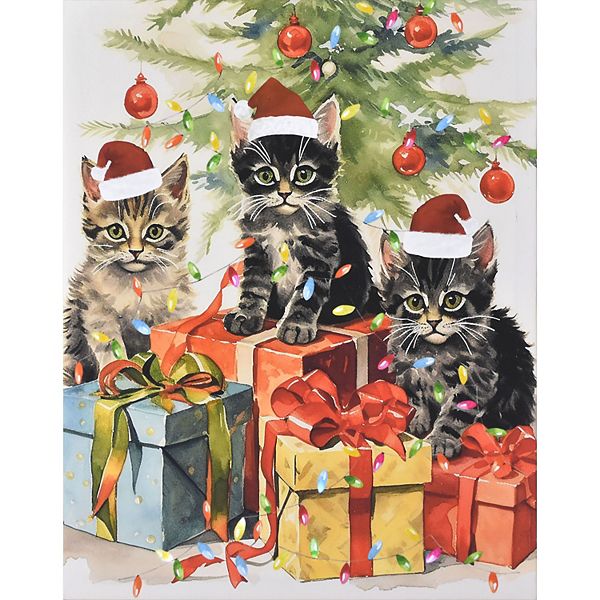 Kittens on Christmas Morning LED Canvas Wall Art Unbranded