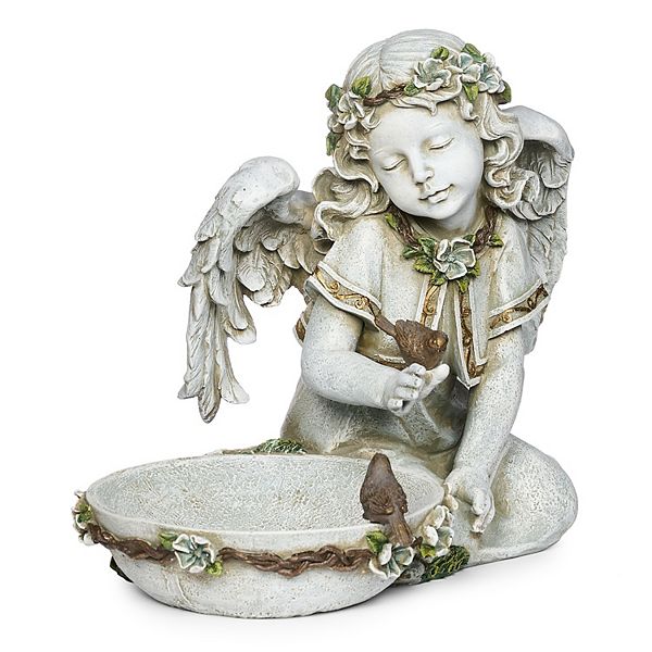 Roman 10.75-in. Solar Angel Bird Bath Statue Roman