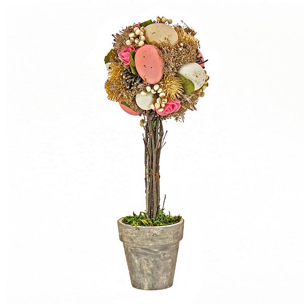 National Tree Company Easter Egg Pink & White Artificial Topiary Floor Decor National Tree Company