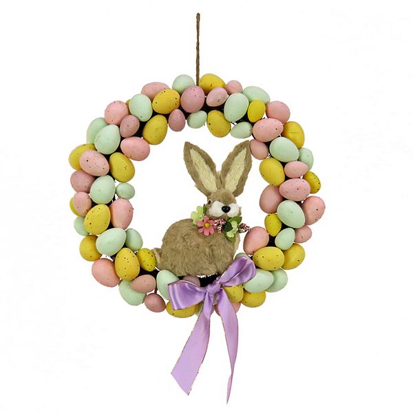 National Tree Company Brown Bunny & Purple Bow Pastel Easter Egg Wreath National Tree Company