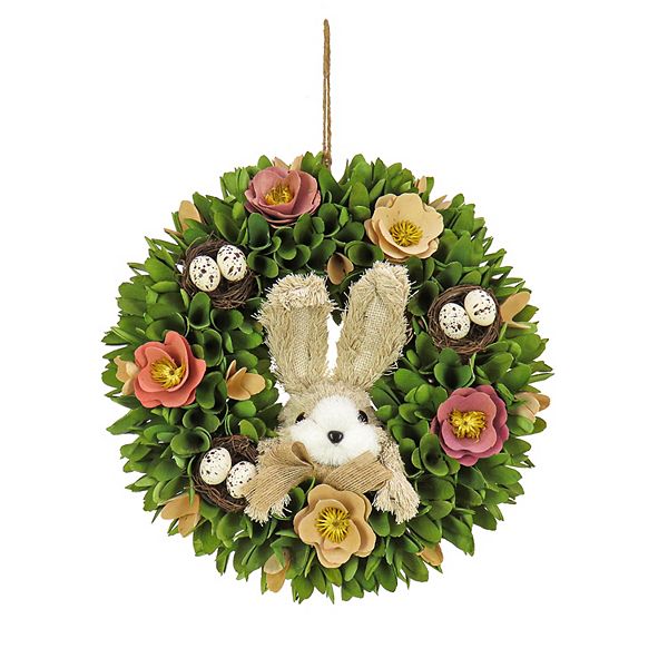 National Tree Company Flowers & Bunny Rabbit Wood Curl Wreath National Tree Company