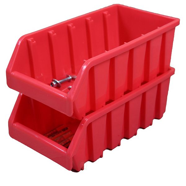 Set Of 2 Plastic Storage Stacking Bins, Red Basicwise