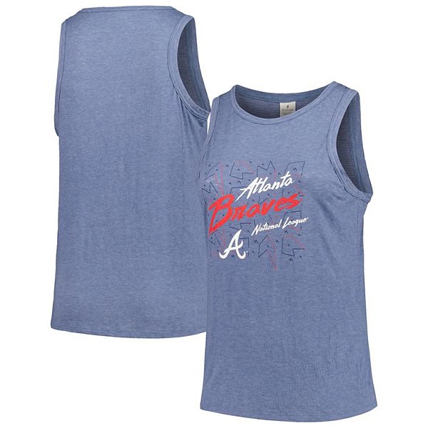 Женская Футболка Soft As A Grape Темно-Синяя Atlanta Braves Плюс Сайз Curvy High Neck Tri-Blend Soft As A Grape