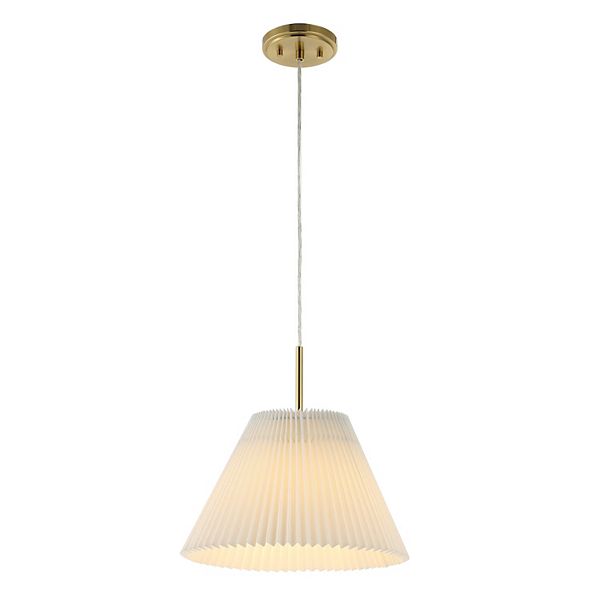 Alden 14.25" 1-light Classic French Country Iron Led Pendant With Pleated Shade, Brass Gold/white Jonathan Y Designs