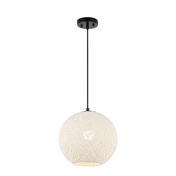 Lacey 12" 1-light Bohemian Minimalist Iron/rope Woven Globe Led Pendant, White/black Jonathan Y Designs