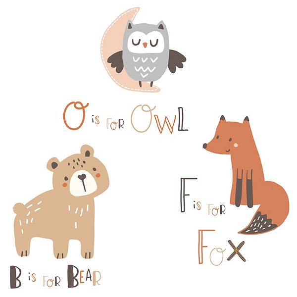 Bedtime Originals Animal Alphabet Beige/gray Bear/owl/fox Woodland Wall Decals Bedtime Originals