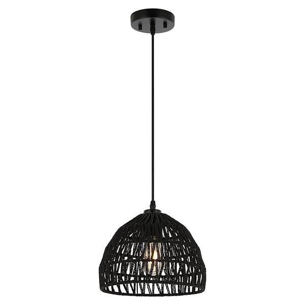 Campana 10.25" 1-light Bohemian Modern Woven Rope/iron Led Pendant, Black Jonathan Y Designs