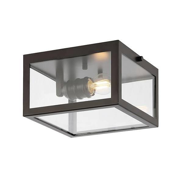 Eleanor 8" 1-light Farmhouse Industrial Square Iron/glass Case Led Flush Mount, Chrome Jonathan Y Designs