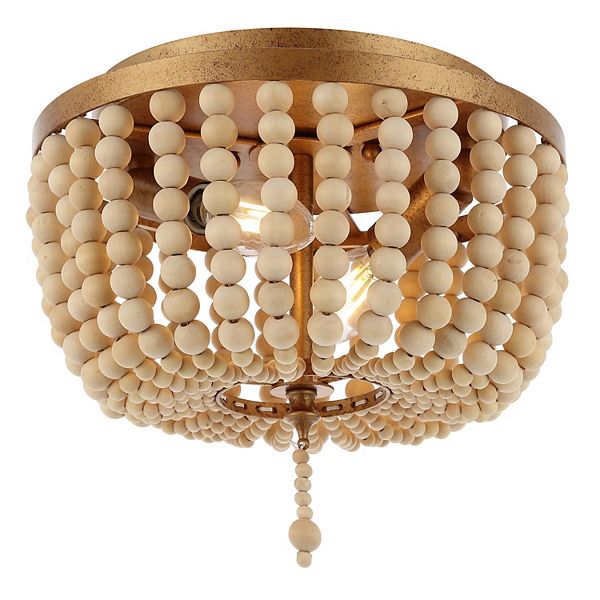 Allison 10" 2-light Shabby Chic Farmhouse Wood Beaded/metal Led Flush Mount, White Jonathan Y Designs