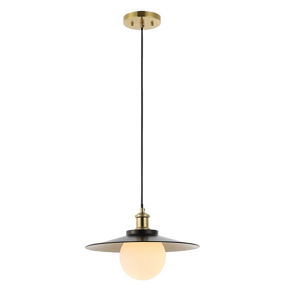 14.5" 1-light Scandinavian Farmhouse Iron/frosted Glass Led Pendant, Oil Rubbed Bronze/brass Gold Jonathan Y Designs