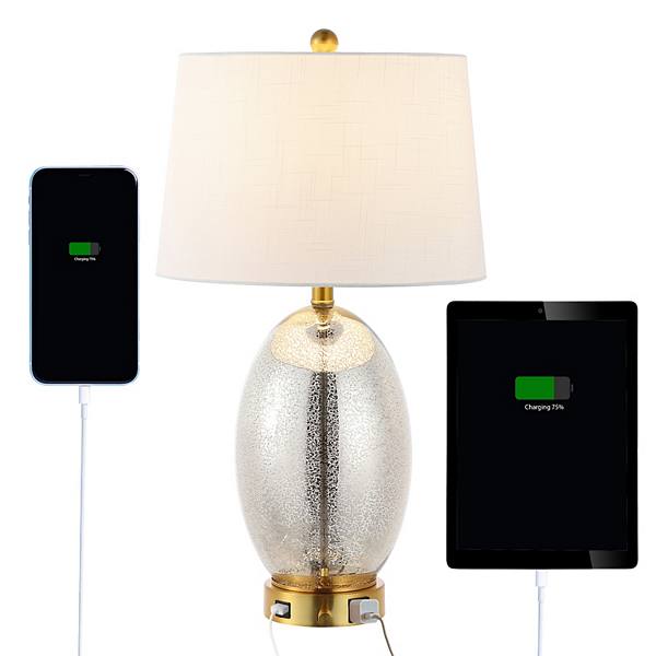 26.5" 1-outlet Style Iron/glass Led Table Lamp With Usb Charging Port, Silver/brass Gold Jonathan Y Designs