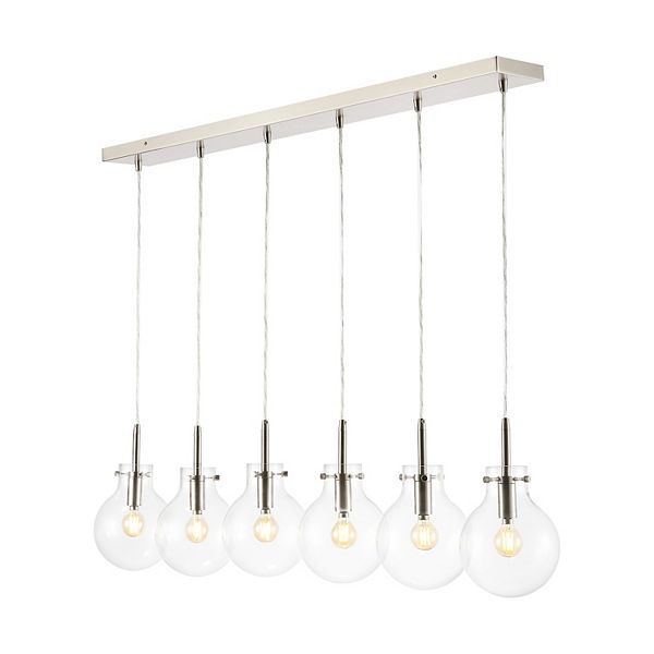 Harlow 40.5" 6-light Modern Contemporary Round Glass/iron Led Linear Pendant, Nickel/clear Jonathan Y Designs