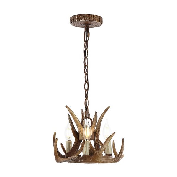 Nelle 11.5" Adjustable Resin Antler 3-light Led Chandelier, Brown Jonathan Y Designs