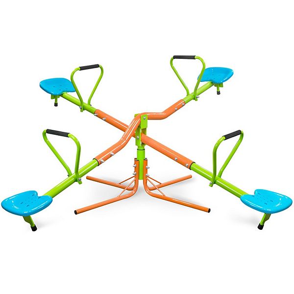 F.c Design 4 Seats Seesaw For Kids Outdoor Playground 360° Rotating Sturdy Plastic Seat Age 3+ F.C Design