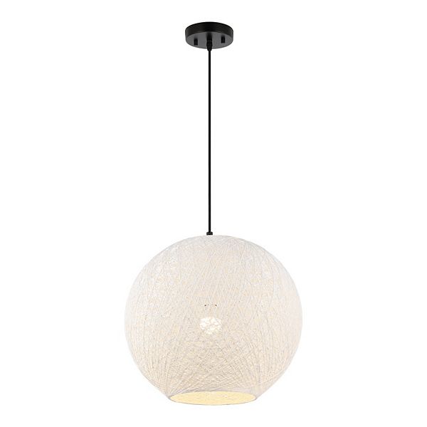 Lacey 19.5" 1-light Bohemian Minimalist Iron/rope Woven Globe Led Pendant, White/black Jonathan Y Designs