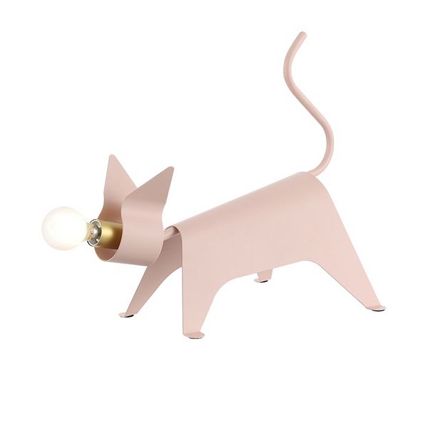 Penelope 11.75" Modern Industrial Iron Feline Led Kids' Lamp, Pink Jonathan Y Designs