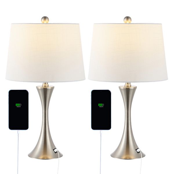 22.75" Modern Glam Iron Hourglass Led Table Lamp With Usb Charging Port, Brass Gold (set Of 2) Jonathan Y Designs