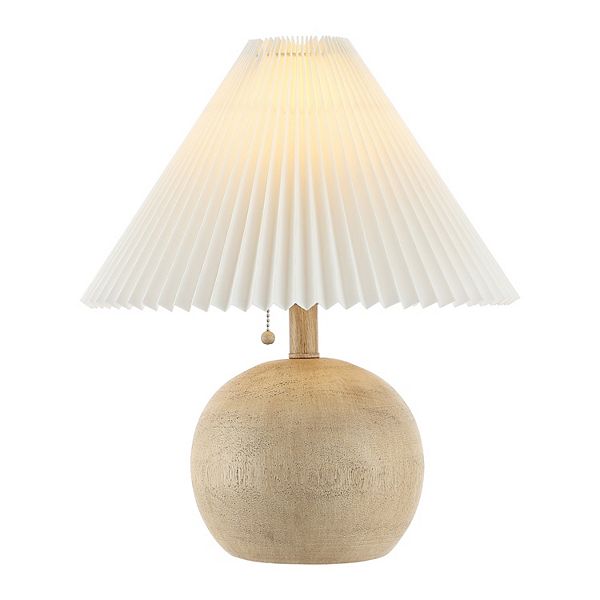 17.25" Coastal Scandinavian Rattan/iron Sphere Led Table Lamp With Pleated Shade And Pull Chain Jonathan Y Designs