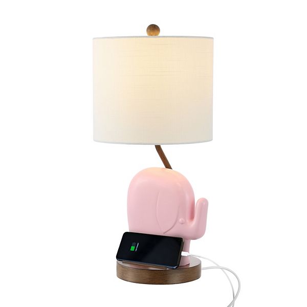 20.25" Bohemian Designer Iron/resin Elephant Led Kids' Table Lamp, Phone Stand, Usb Charging Port Jonathan Y Designs