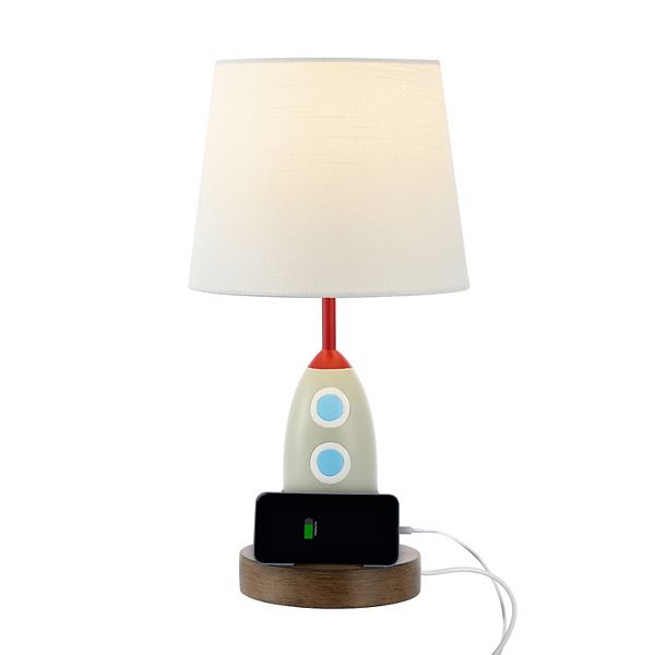 17.5 Style Iron/resin Rocket Led Kids' Table Lamp With Phone Stand, Usb Charging Port, Multi-color Jonathan Y Designs