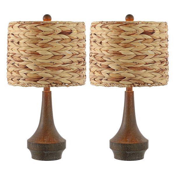 Theodore 21" Rustic Farmhouse Handwoven Rattan/resin Led Table Lamp, Brown Wood Finish (set Of 2) Jonathan Y Designs