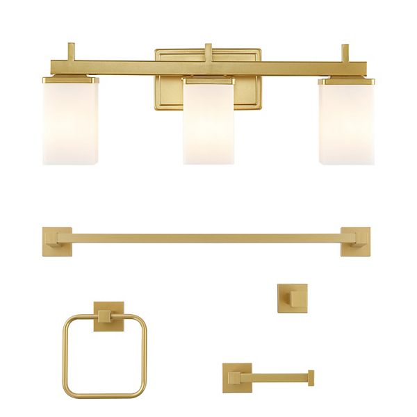 22.38" 3-light Vanity Light With Frosted Glass Shades And Bathroom Hardware Accessory Set (5-piece) Jonathan Y Designs