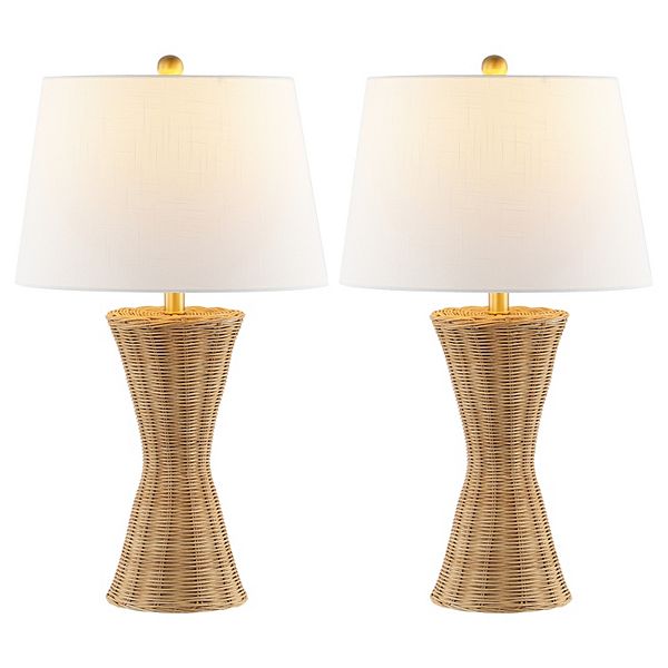 Laura 27" Coastal Designer Iron/rattan Wicker Led Table Lamp, Natural (set Of 2) Jonathan Y Designs