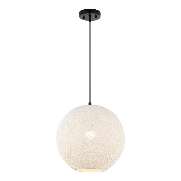 Lacey 16" 1-light Bohemian Minimalist Iron/rope Woven Globe Led Pendant, White/black Jonathan Y Designs