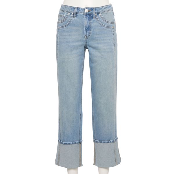 Juniors' Project Indigo Mid Rise Cuff Straight Leg Jeans Project Indigo