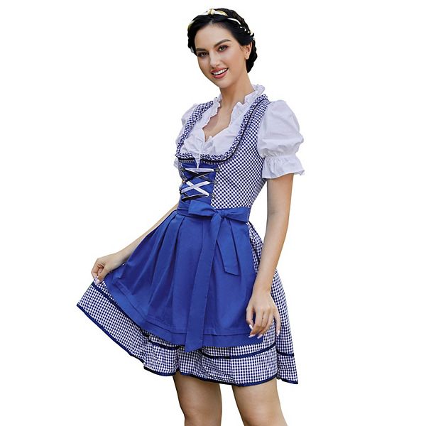 Women's Oktoberfest Dress 3 Pieces German Dirndl Dress Costumes For Bavarian Carnival Halloween Kojooin