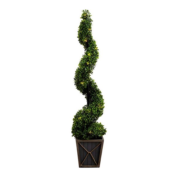 nearly natural 45-in. Indoor / Outdoor Artificial Boxwood Spiral LED Topiary Tree Floor Decor NEARLY NATURAL