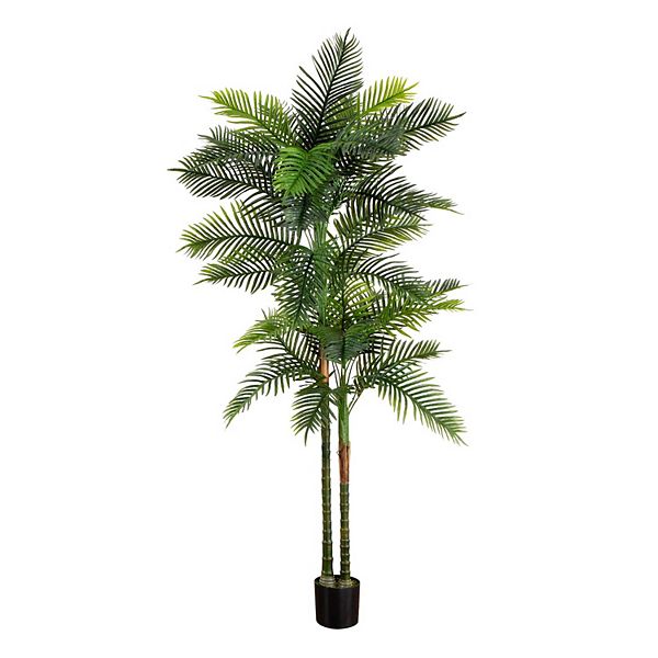 nearly natural 8-ft. Indoor / Outdoor UV Resistant Artificial Double Robellini Palm Tree Floor Decor NEARLY NATURAL