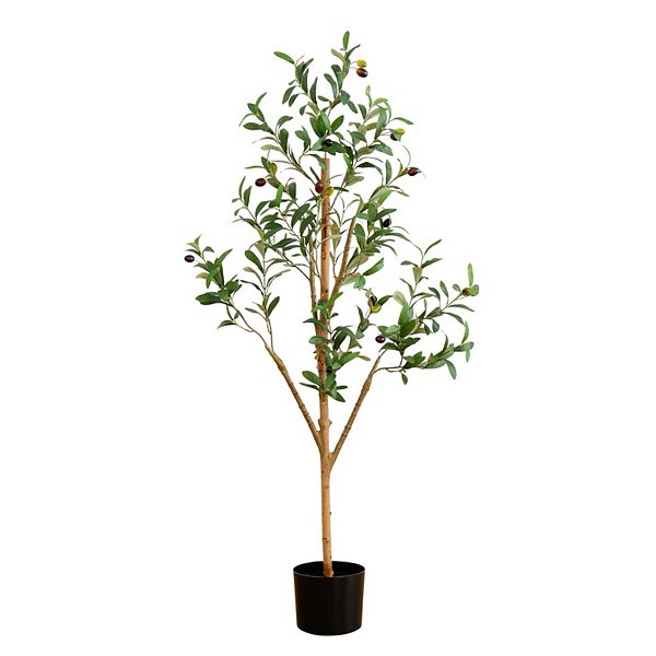 nearly natural 4-ft. Artificial Olive Tree with Natural Trunk Floor Decor NEARLY NATURAL