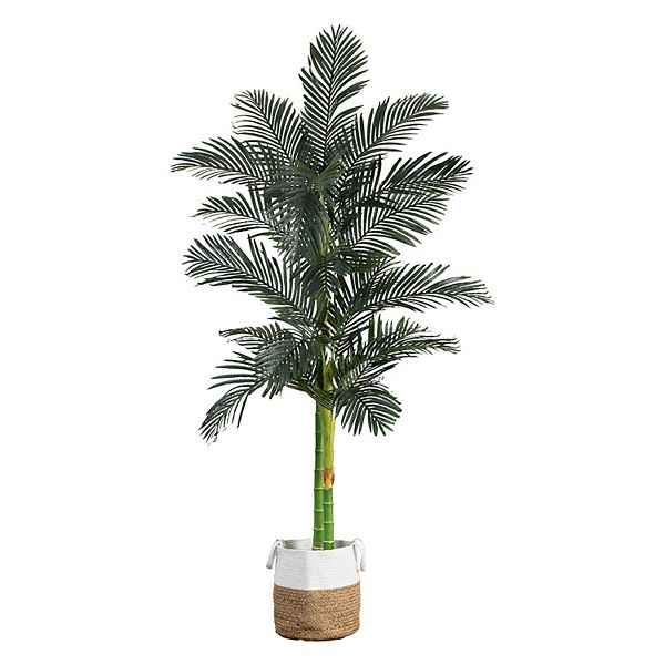 nearly natural 8-ft. Golden Cane Artificial Palm Tree in Cotton Planter Floor Decor NEARLY NATURAL