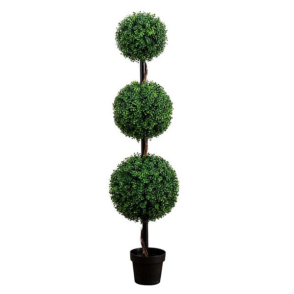 nearly natural 5-ft. Indoor / Outdoor Artificial Triple Ball Boxwood Topiary Tree Floor Decor NEARLY NATURAL