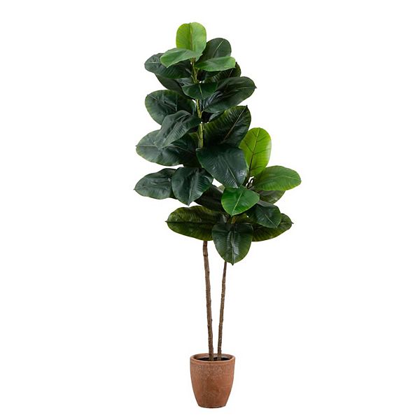 nearly natural 6-ft. Artificial Rubber Tree in Decorative Planter with Real Touch Leaves Floor Decor NEARLY NATURAL