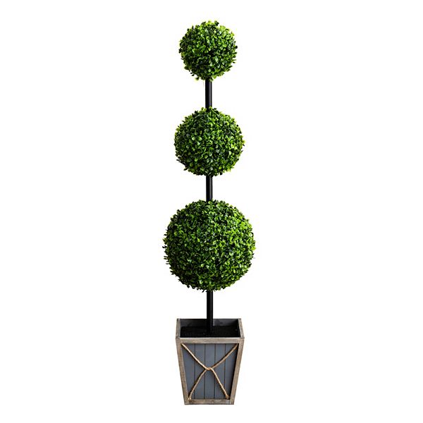 nearly natural 45-in. Indoor / Outdoor Artificial Triple Ball Boxwood LED Topiary Floor Decor NEARLY NATURAL