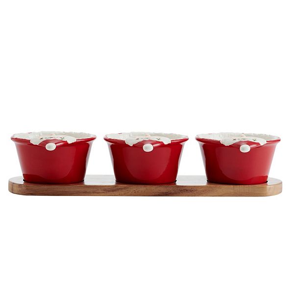 Pfaltzgraff Winterberry Santa Dip Bowls & Wood Board Set Pfaltzgraff