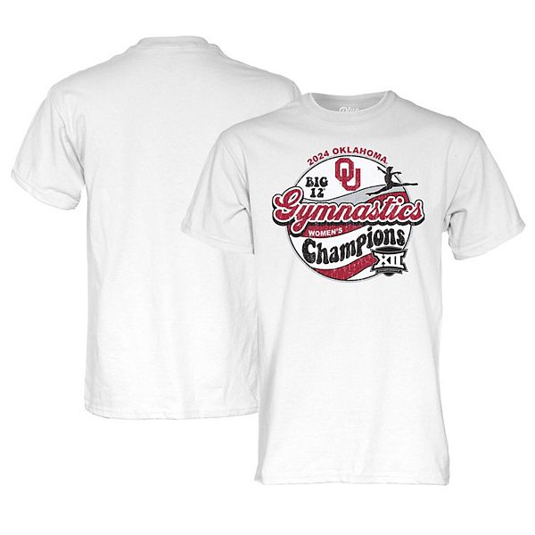 Унисекс Футболка Blue 84 Белая Oklahoma Sooners 2024 Big 12  Gymnastics Champions Blue 84