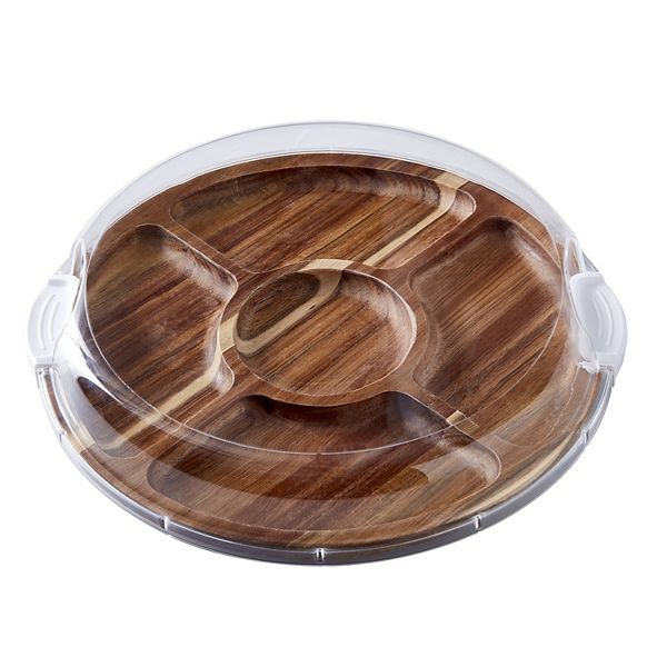 Farberware® Build-a-Board 14" Acacia Lazy Susan Charcuterie Board with Clear Locking Lid Farberware