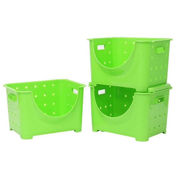 Stackable Plastic Storage Container, Set Of 3 Basicwise