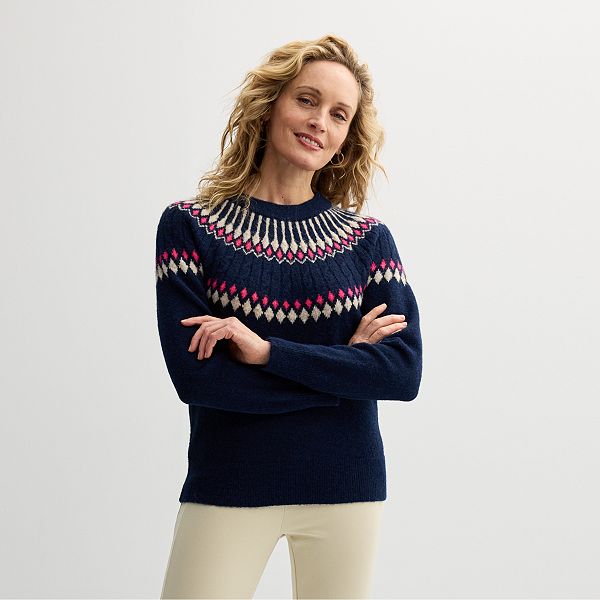 Women's Croft & Barrow® Fairisle Ringer Knitted Pullover Sweater Croft & Barrow