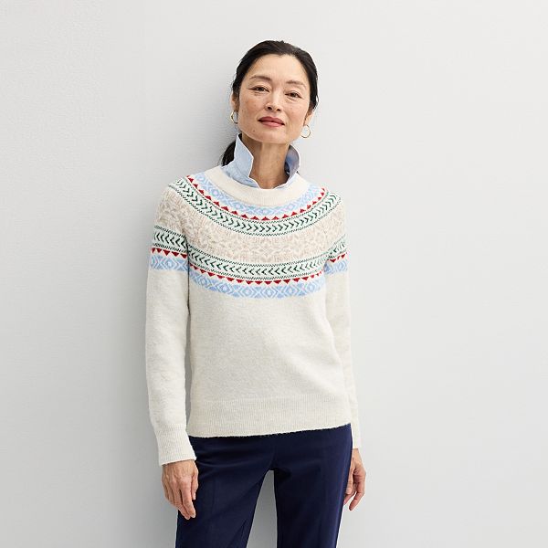 Petite Croft & Barrow® Fairisle Ringer Knitted Sweater Croft & Barrow