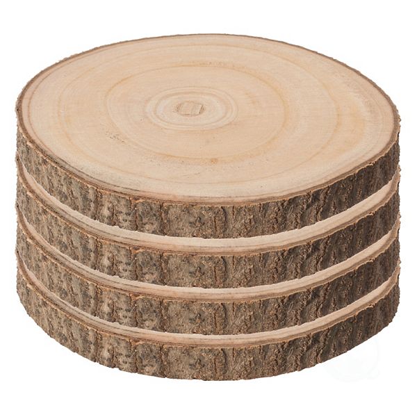 Home Decor Natural Wooden Bark Slice Tray Large Rustic Table Charger Centerpiece 14” Set of 4 Vintiquewise