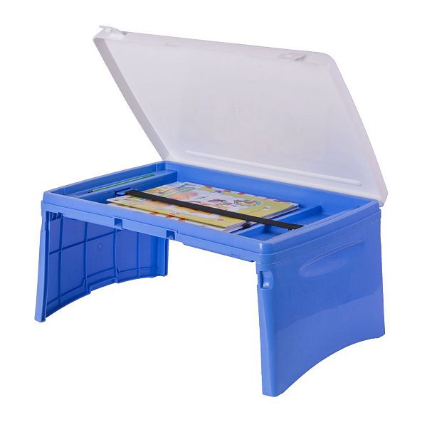 Kids Portable Fold-able Plastic Lap Tray, Blue And White Basicwise