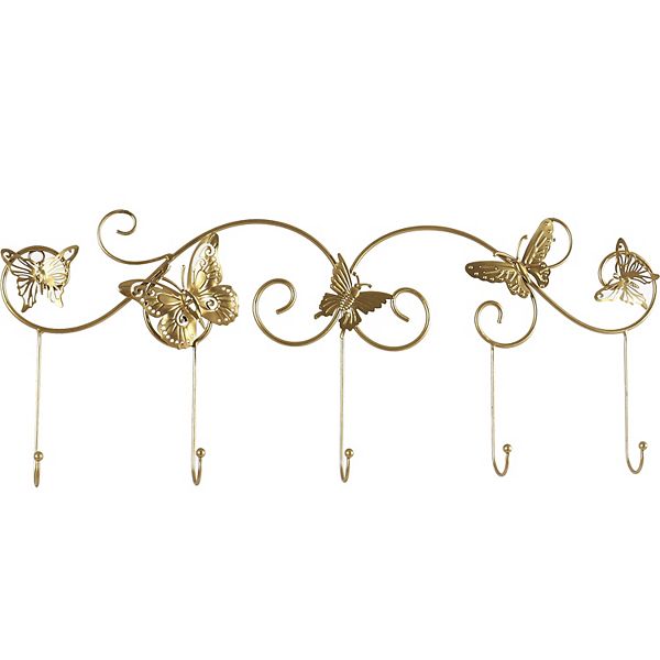 Butterfly Scroll Gold-Tone Metal Hooks Wall Decor Unbranded