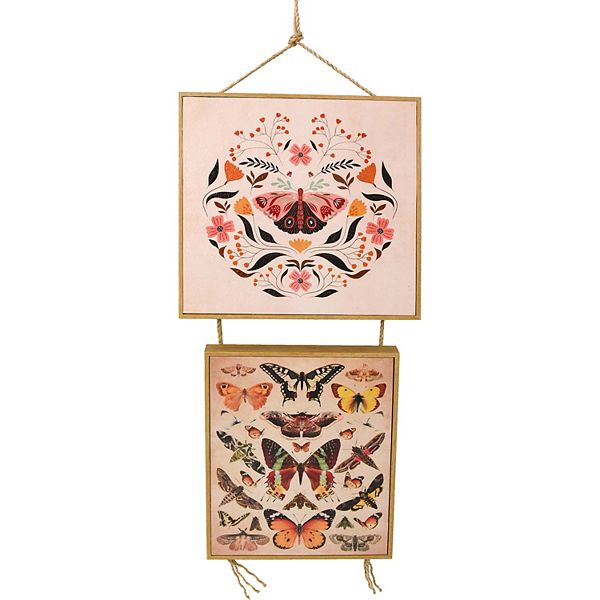 Butterfly Print Vertical Hanging Diptych Wall Decor Unbranded